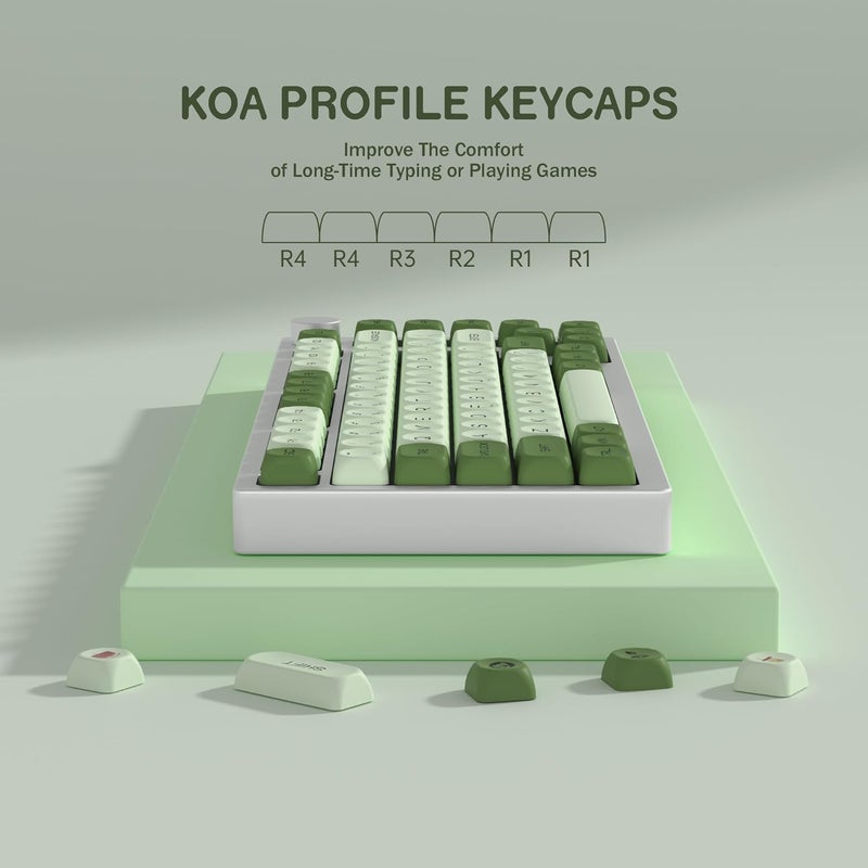 YMKPVR KBDiy Matcha KOA Profile Keycaps 60 75 100 Percent,Dye-Sublimation PBT Green Cute Custom Keyboard Keycap,143 Key Cap Set for Cherry Gateron MX Switches Mechanical Keyboards - Image 3